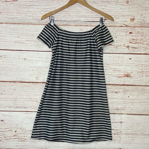 Madewell Off the Shoulder Melody Dress in Gray/White Stripe Sz XS - Picture 11 of 12